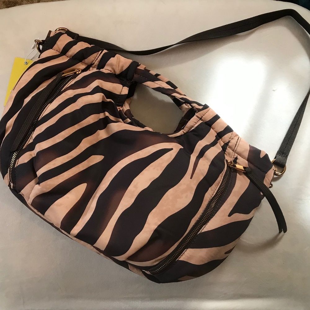 Vince Camuto Harlow zebra print puffer handbag brown/tan NWT
